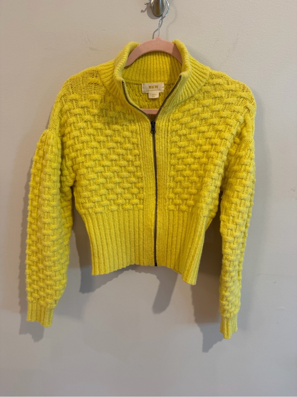 Anthropologie Yellow Zip-Front Alpaca  Wool Blend Sweater